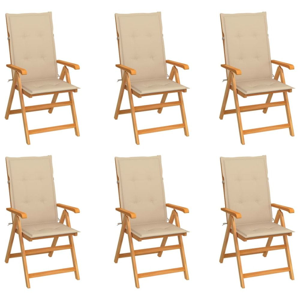 Vidaxl Záhradné stoličky 6 ks s béžovými podložkami tíkový masív